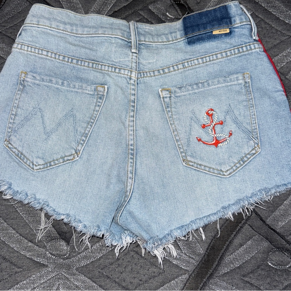 MOTHER Superior Denim Easy Does It Short Blue Thanks Again Racer Wash Size 27 - Picture 2 of 14